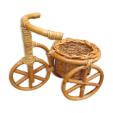 Cache pot en rotin et bambou tricycle vélo années 60 70