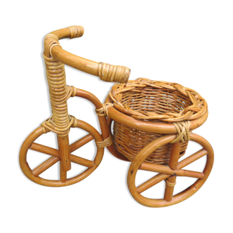 Rattan pot cover and bamboo tricycle bike 60s 70s