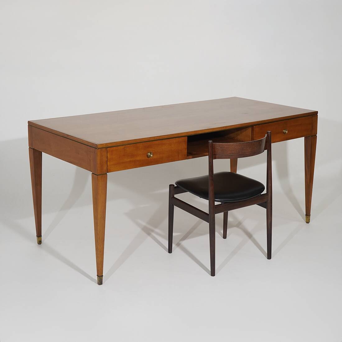 Walnut desk with brass details, 1950s
