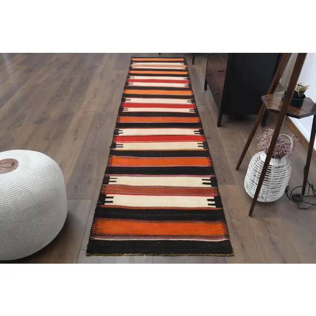 Vintage Turkish Oushak Handmade Wool Cotton Brown Runner Rug 79x337