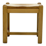 Solid Blonde Oak Cubic Stool with Carved Seat, 1970s