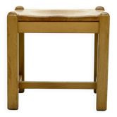 Solid Blonde Oak Cubic Stool with Carved Seat, 1970s