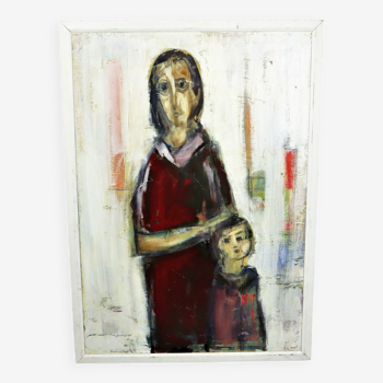 Peinture à l’huile œuvre d’art abstraite mère et enfant 106cm
