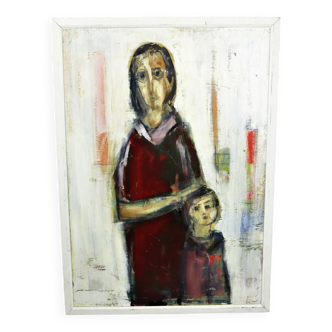 Vintage Oil Painting Artwork Abstract Mother and Child 106cm