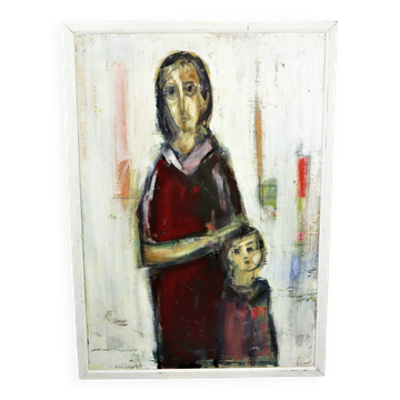 Peinture à l’huile œuvre d’art abstraite mère et enfant 106cm