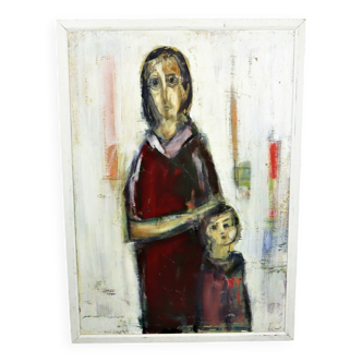 Peinture à l’huile œuvre d’art abstraite mère et enfant 106cm
