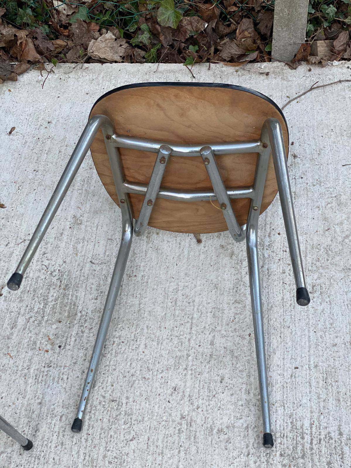 4 brown formica kitchen chairs with wood effect