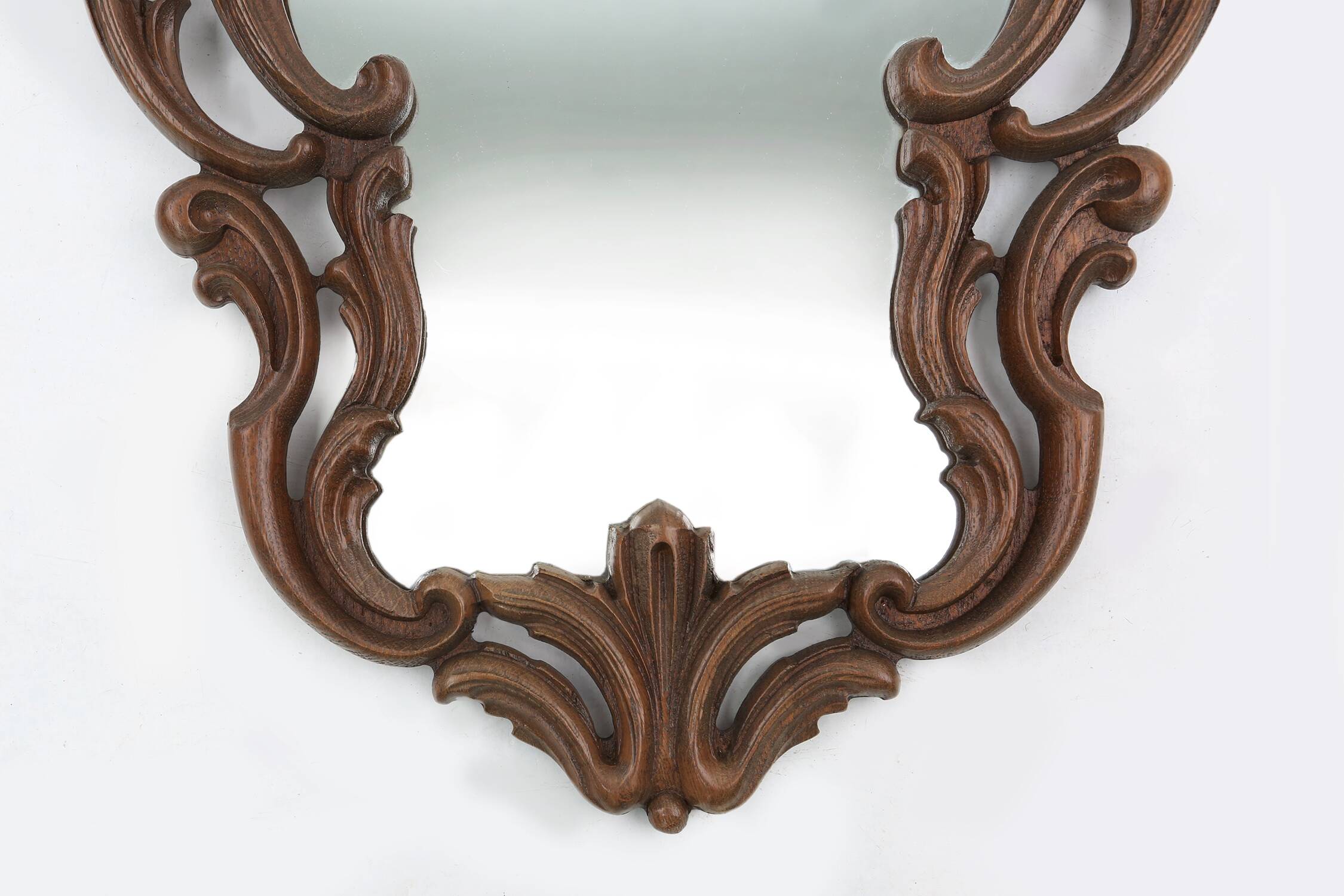 Baroque mirror with hand carved oak ornated frame, France 1950s