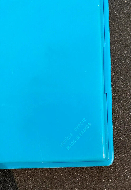 Blue plastic barber mirror made in France vintage