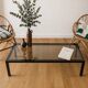 Smoked glass coffee table with chrome metal.