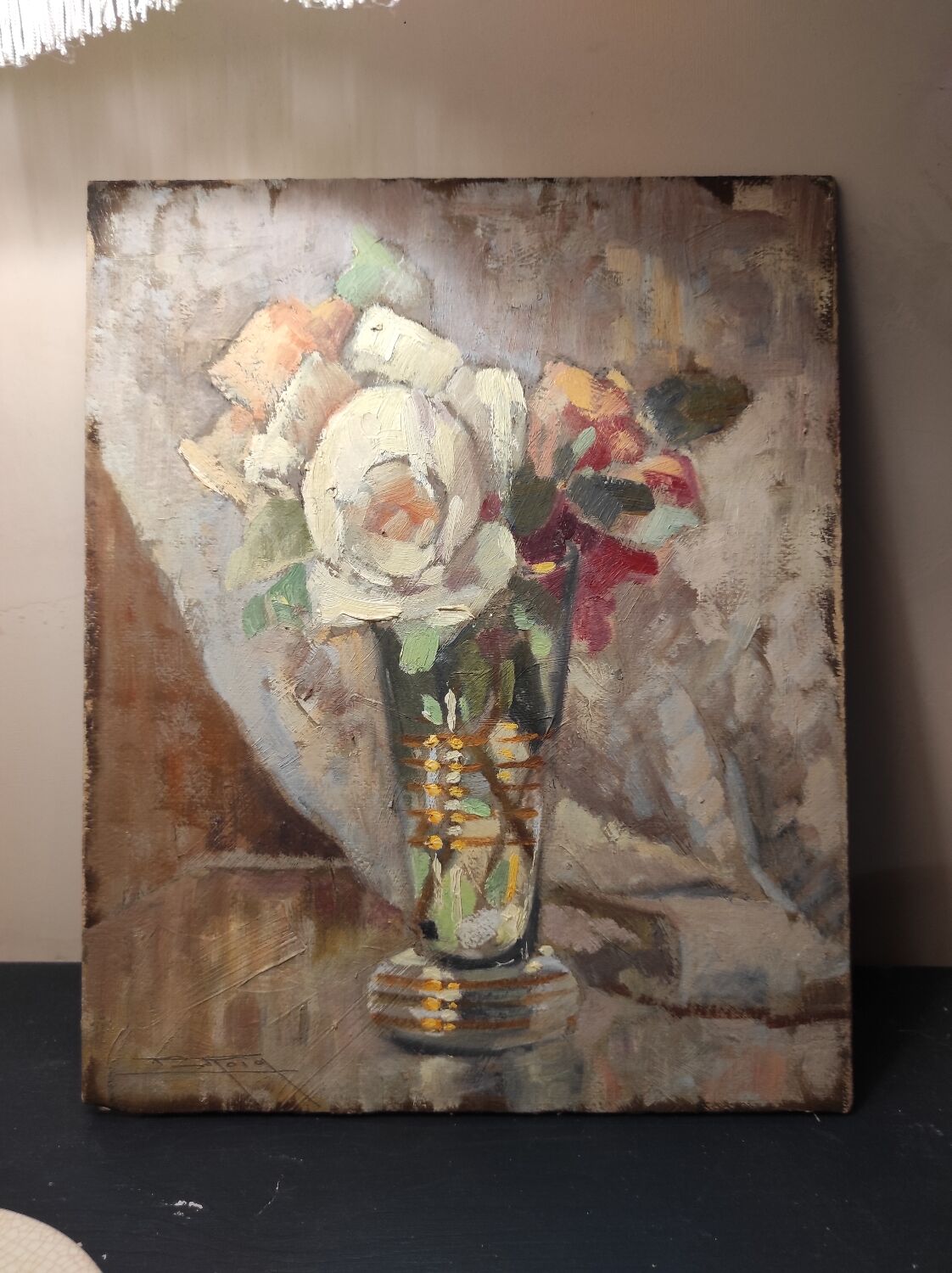 Painting bouquet of flowers years 30 40 signed Pierre Roig oil