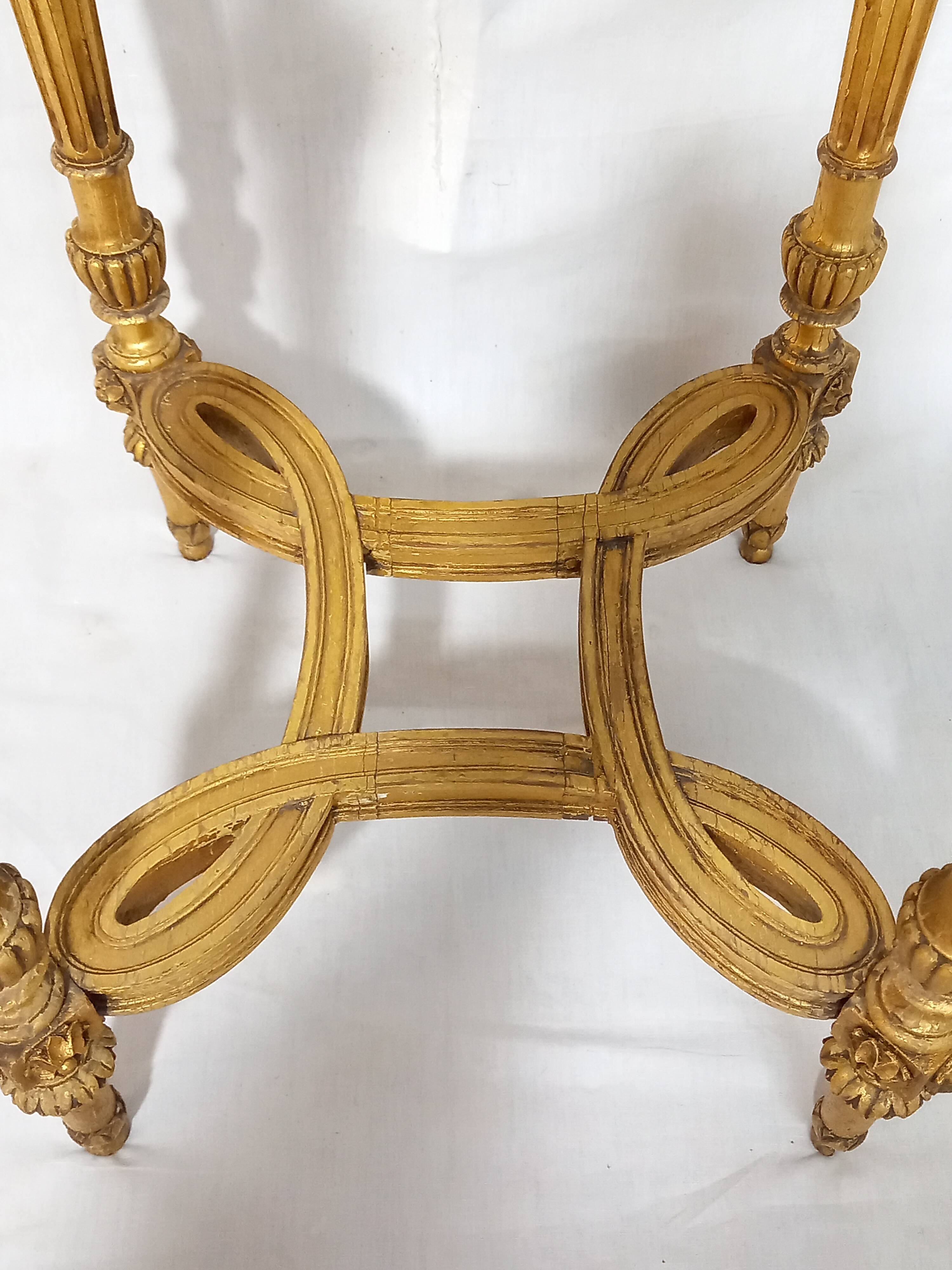 Napoleon III Pedestal Table (late 19th C.) Gilded and Carved Wood with Modern Black Top