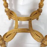 Napoleon III Pedestal Table (late 19th C.) Gilded and Carved Wood with Modern Black Top