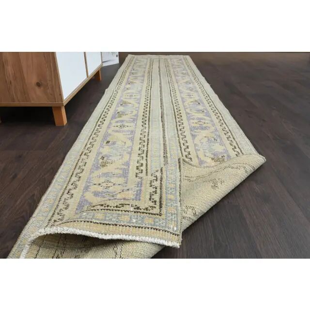 Vintage Turkish Oushak Handmade Wool Cotton Beige Runner Rug 71x315