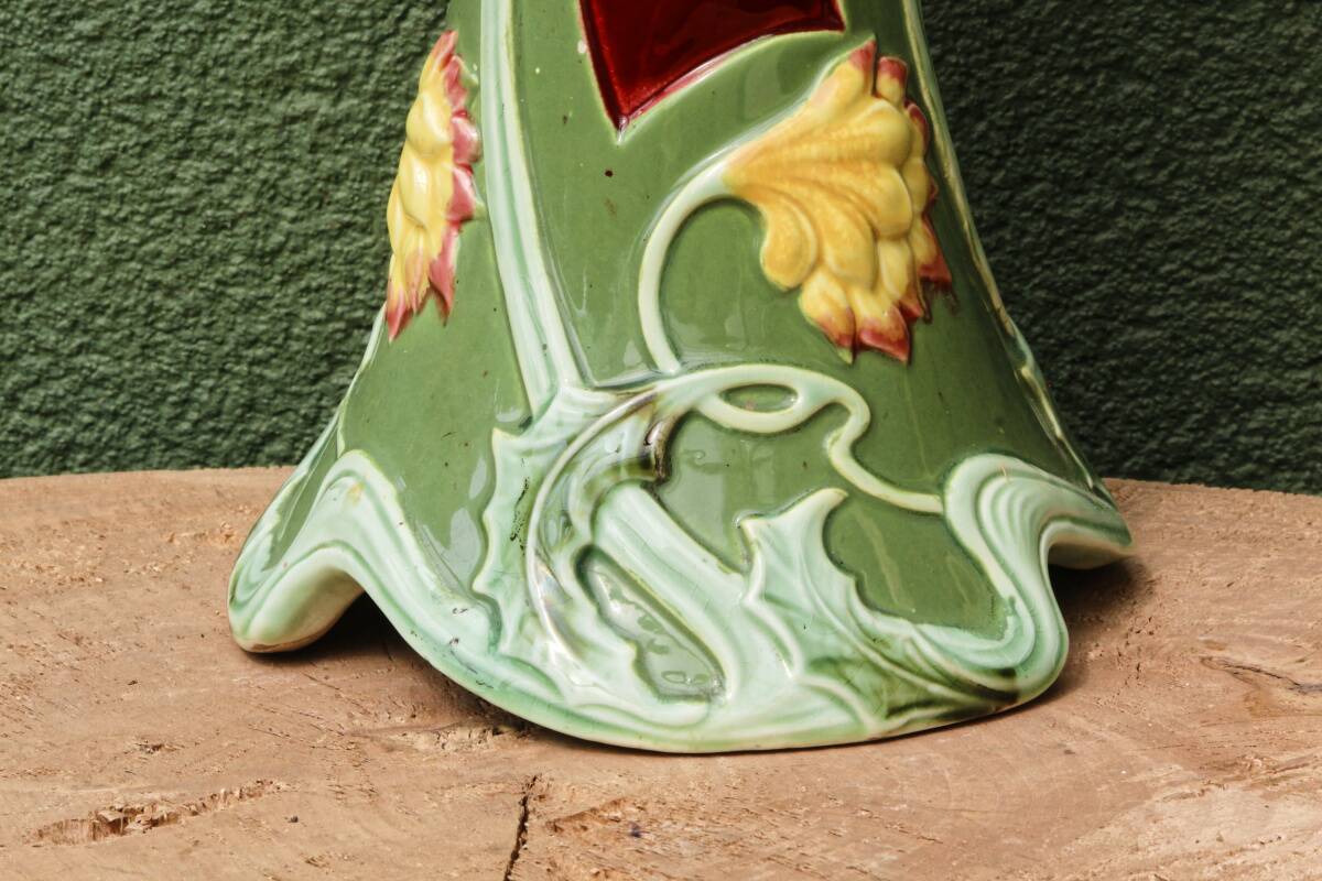 Slip vase, thistle motif, Art Nouveau