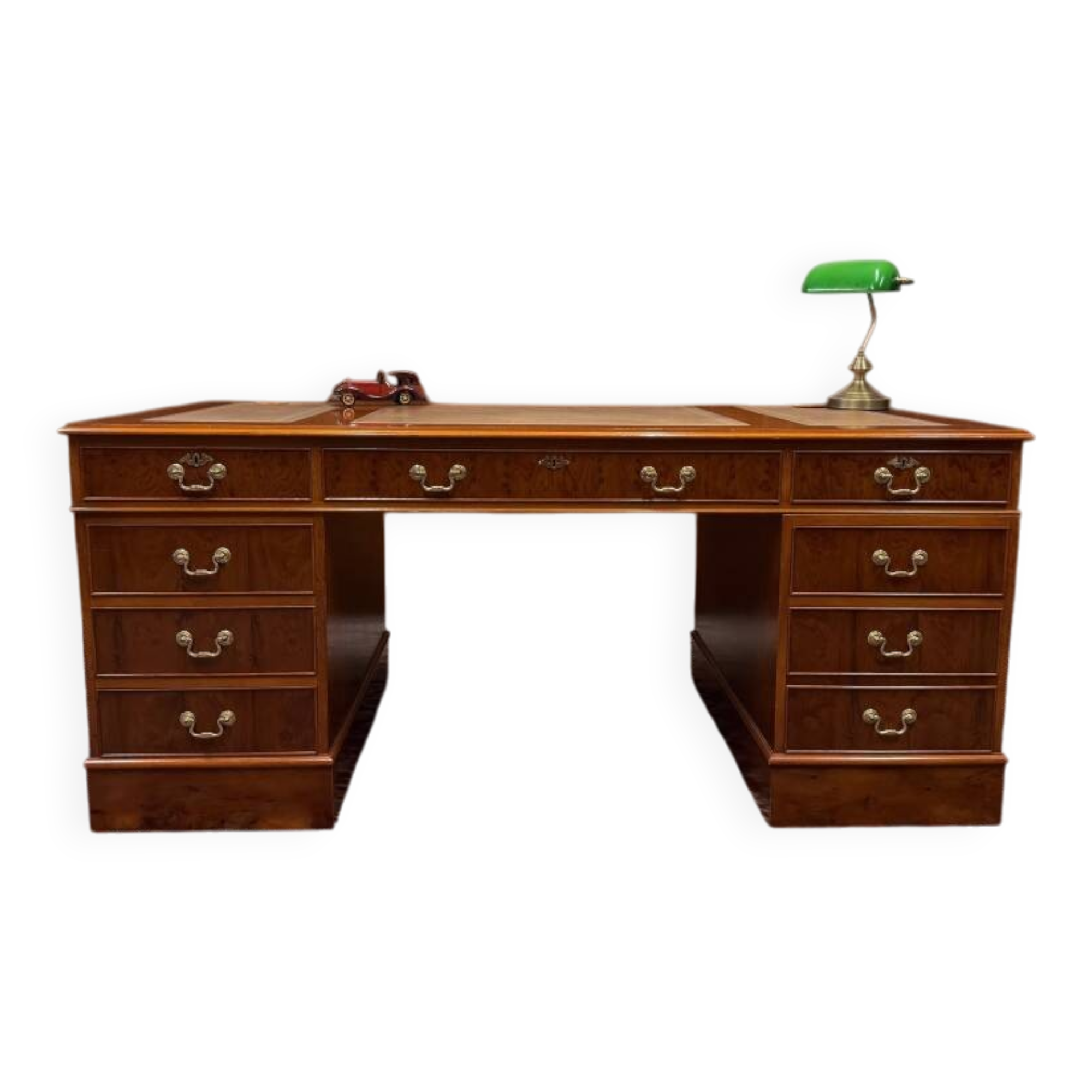 Classic English Desk with Brown Leather