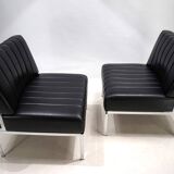 Stoll Giroflex set of 2 leather lounge chairs, 1970