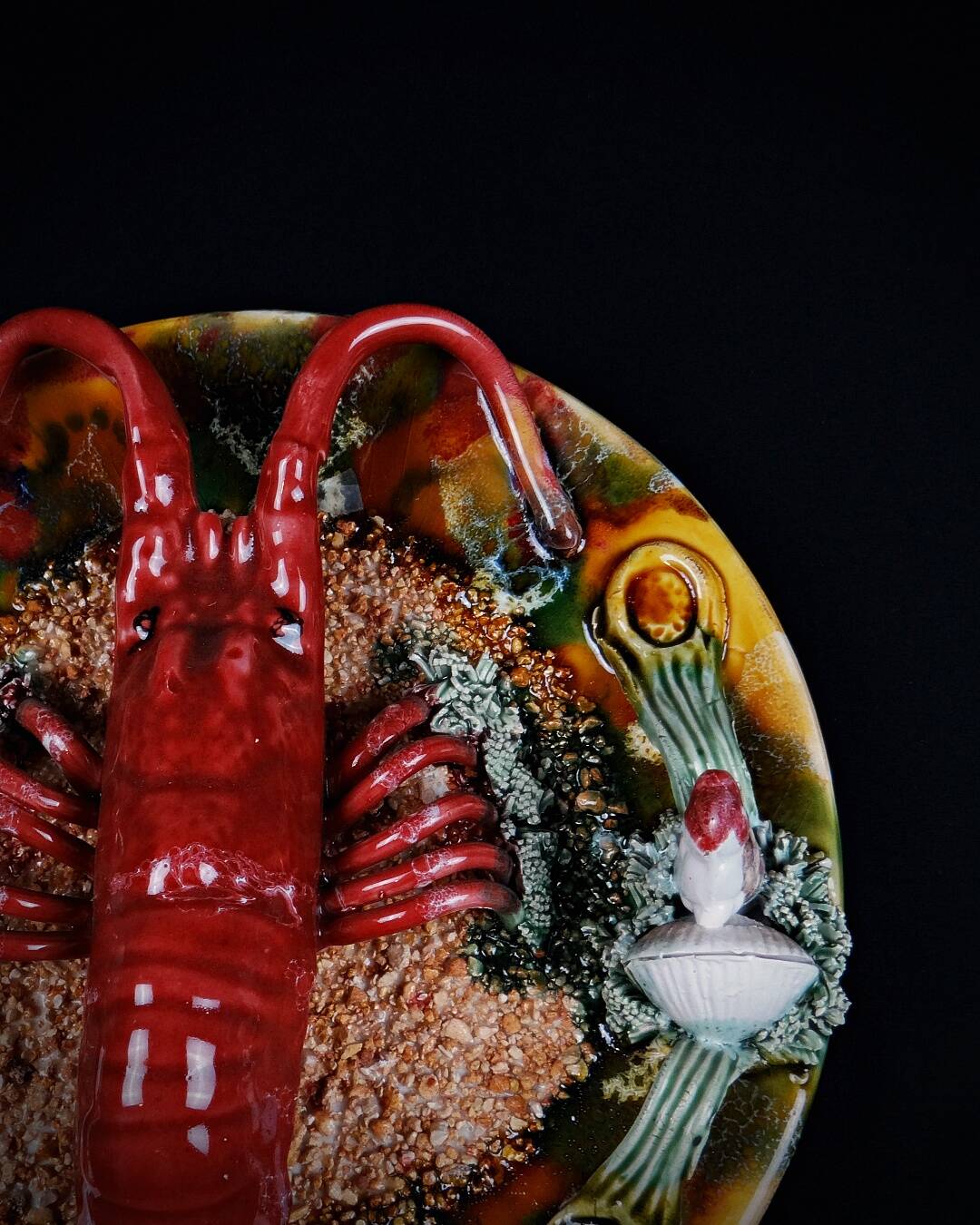Lobster plate in Caldas da Rainha earthenware slip Palissy majolica