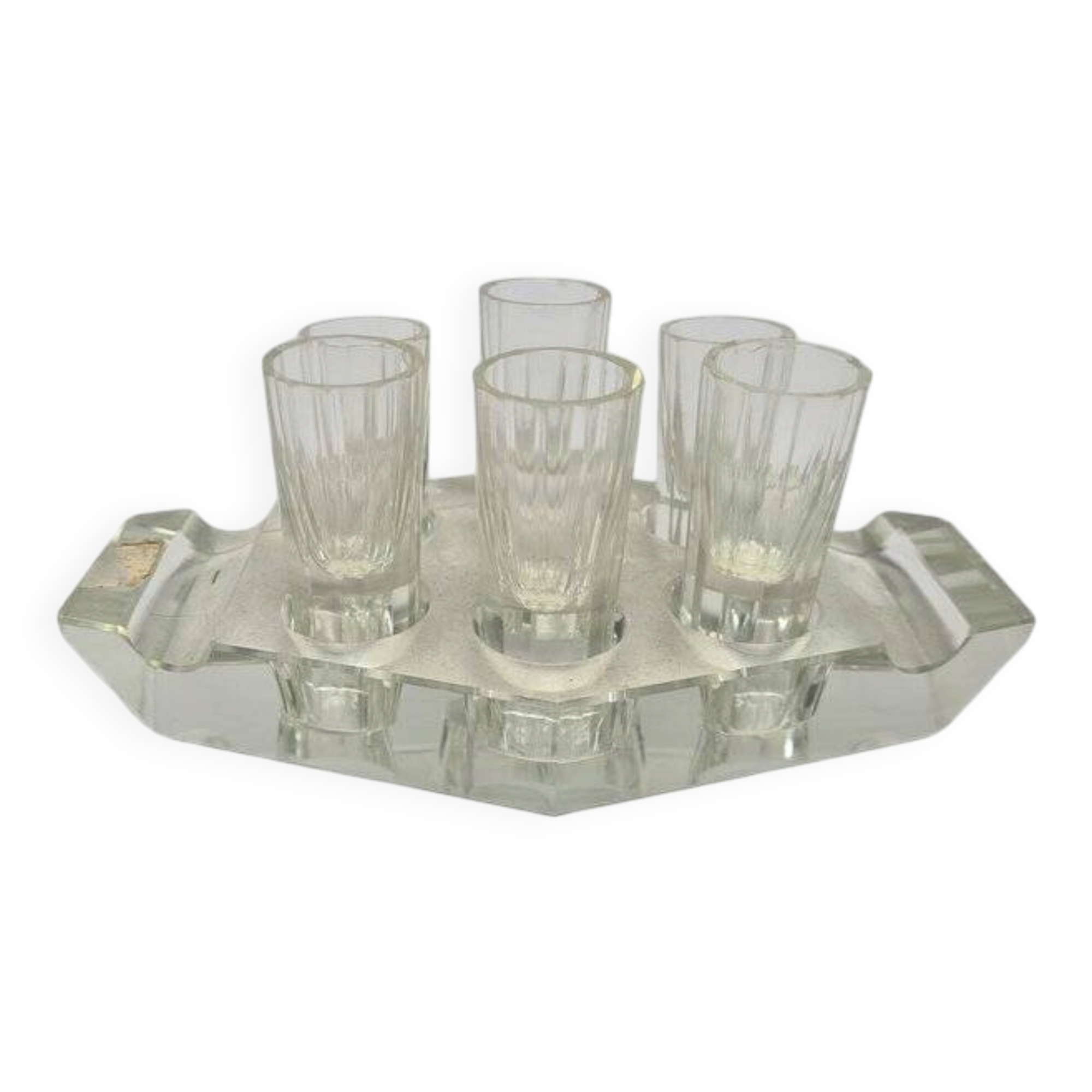 Art Deco vodka shot glasses from Hortensja Glassworks, Poland, 1950s, set of 7