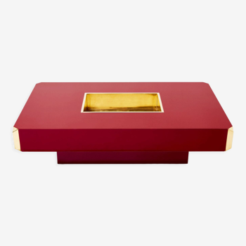 Coffee table by Willy Rizzo model alveo lacquered red brass, édition Mario Sabot 1970