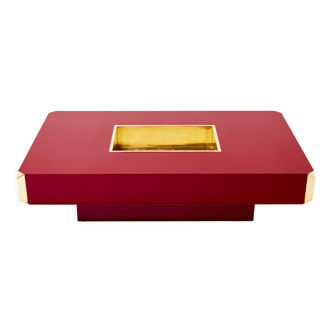 Coffee table by Willy Rizzo model alveo lacquered red brass, édition Mario Sabot 1970