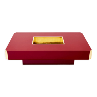 Table basse de Willy Rizzo modèle alveo laquée rouge laiton, édition Mario Sabot 1970