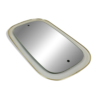 beautiful 1950's mid century modern WALL MIRROR wire mesh frame and brass