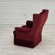 Chaise danoise à dossier haut, années 1970, velours rouge cerise, pieds en bois de frêne.