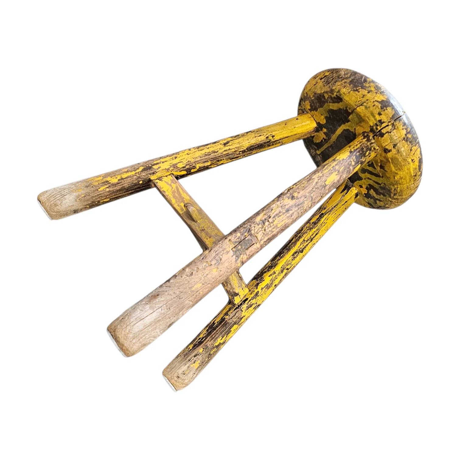 Primitive wooden tripod stool / height 52 cm