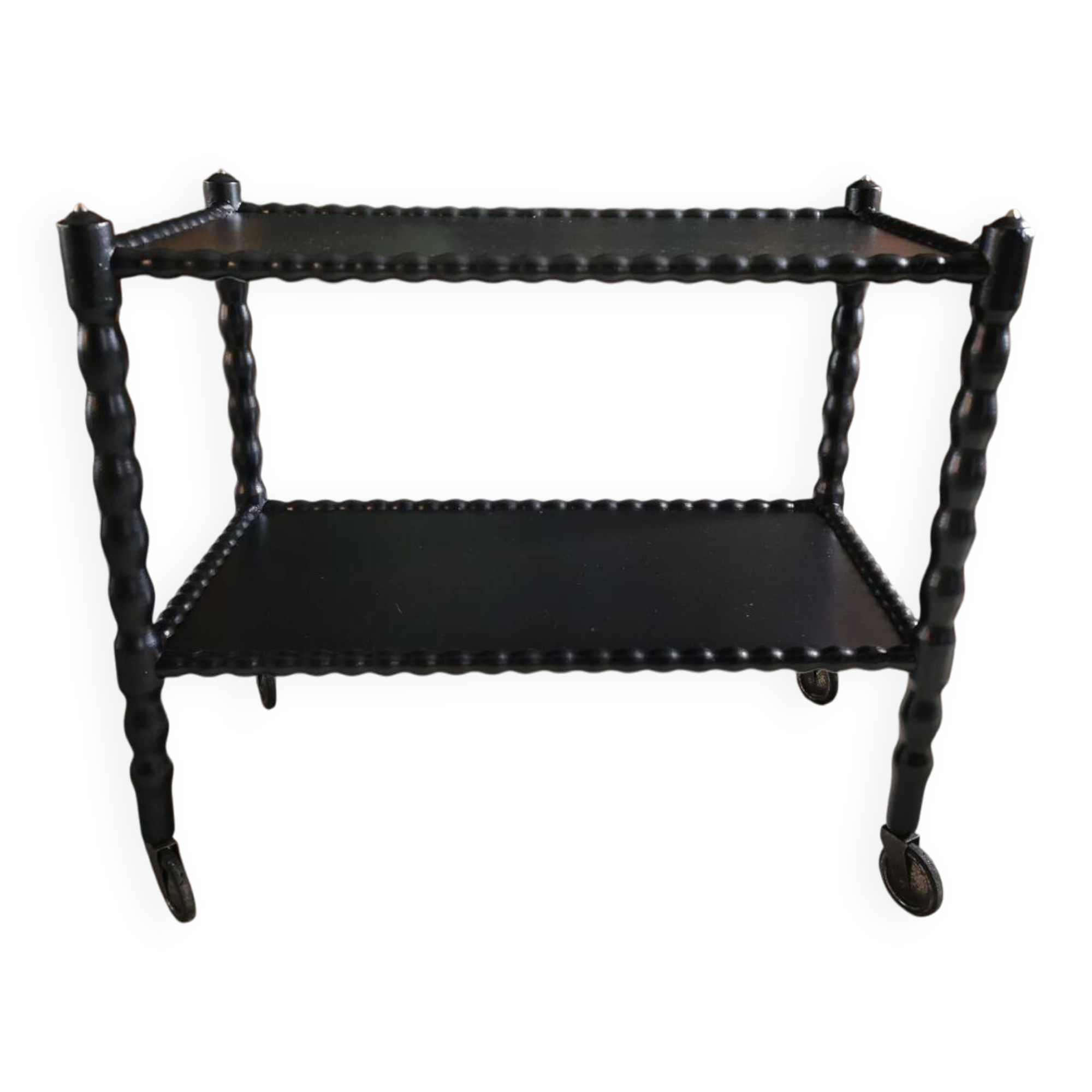 Vintage black rolling serving cart