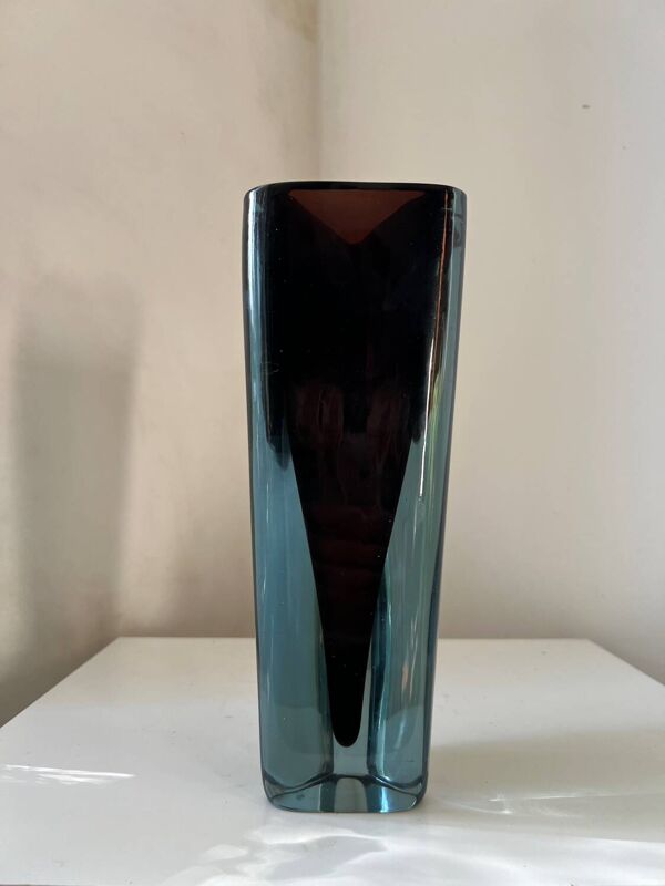 Grand Vase haut cristal vintage forme triangle style Murano