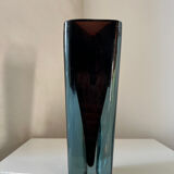 Large tall vintage crystal vase in a triangular shape, Murano style