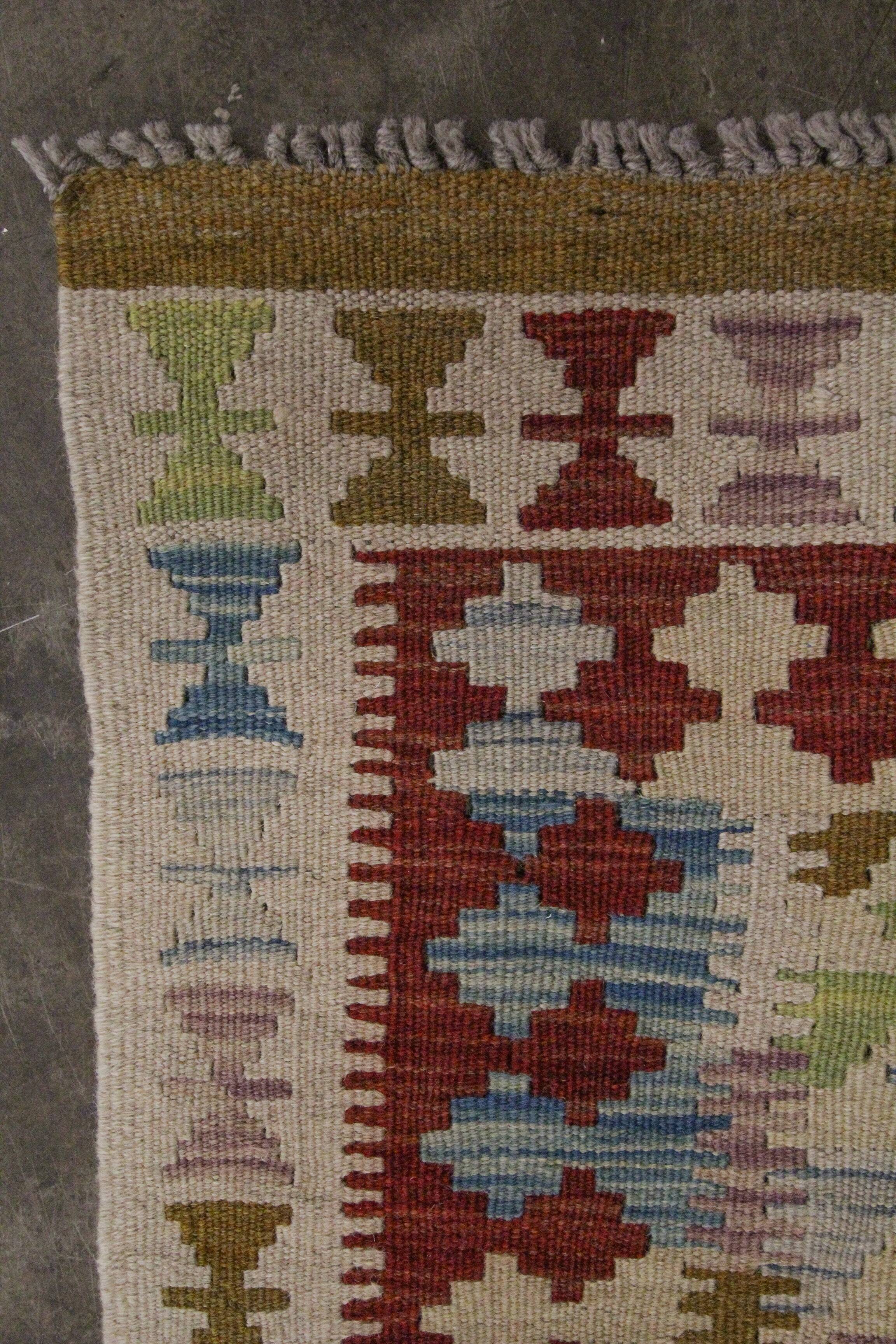 New Handmade Kilim Rug Oriental Green Beige Area Rug- 80x119cm