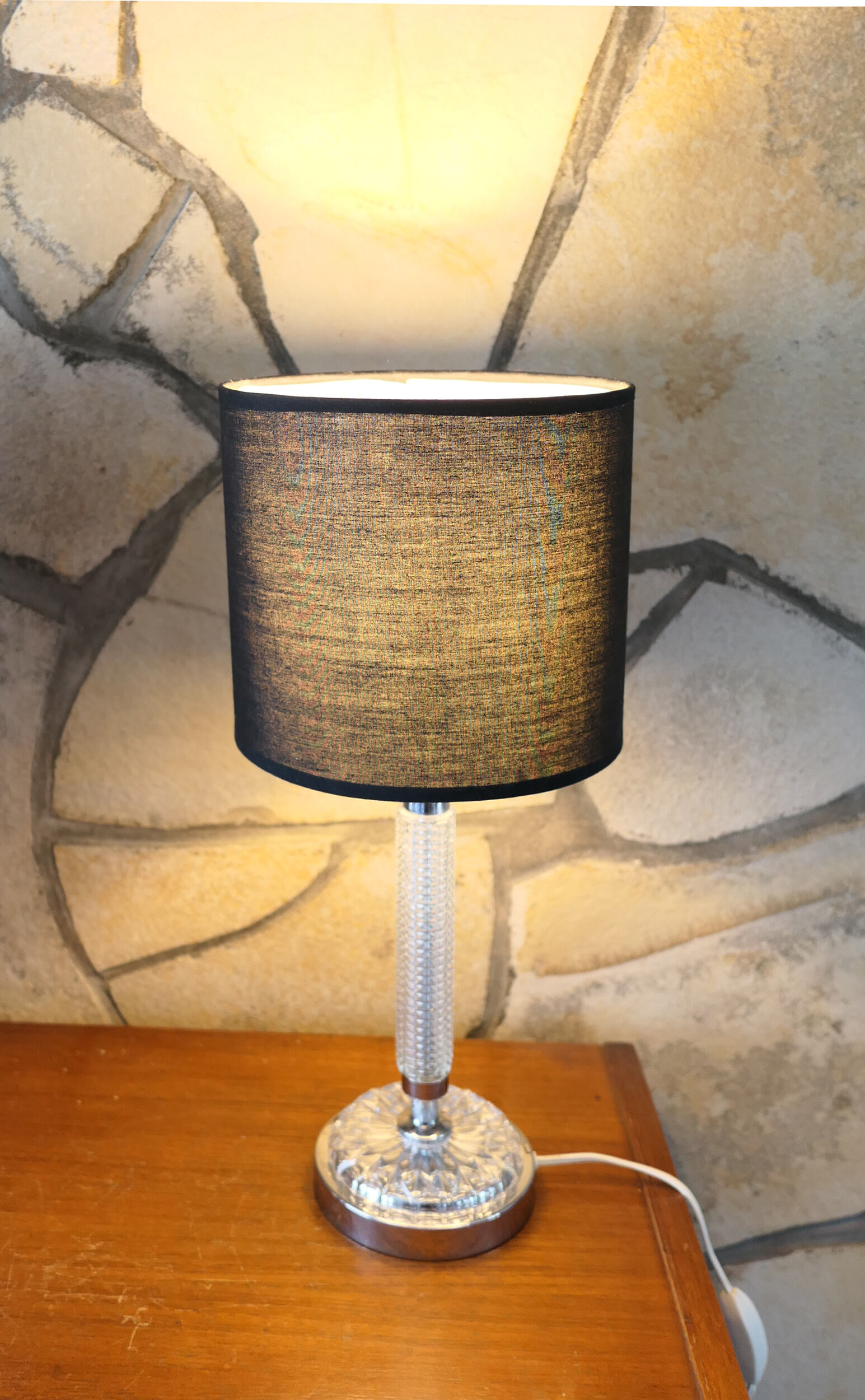Table lamp glass er metal chrome 1970's