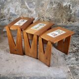 Set of 3 nesting tables by Guillerme and Chambron, France, 1960s