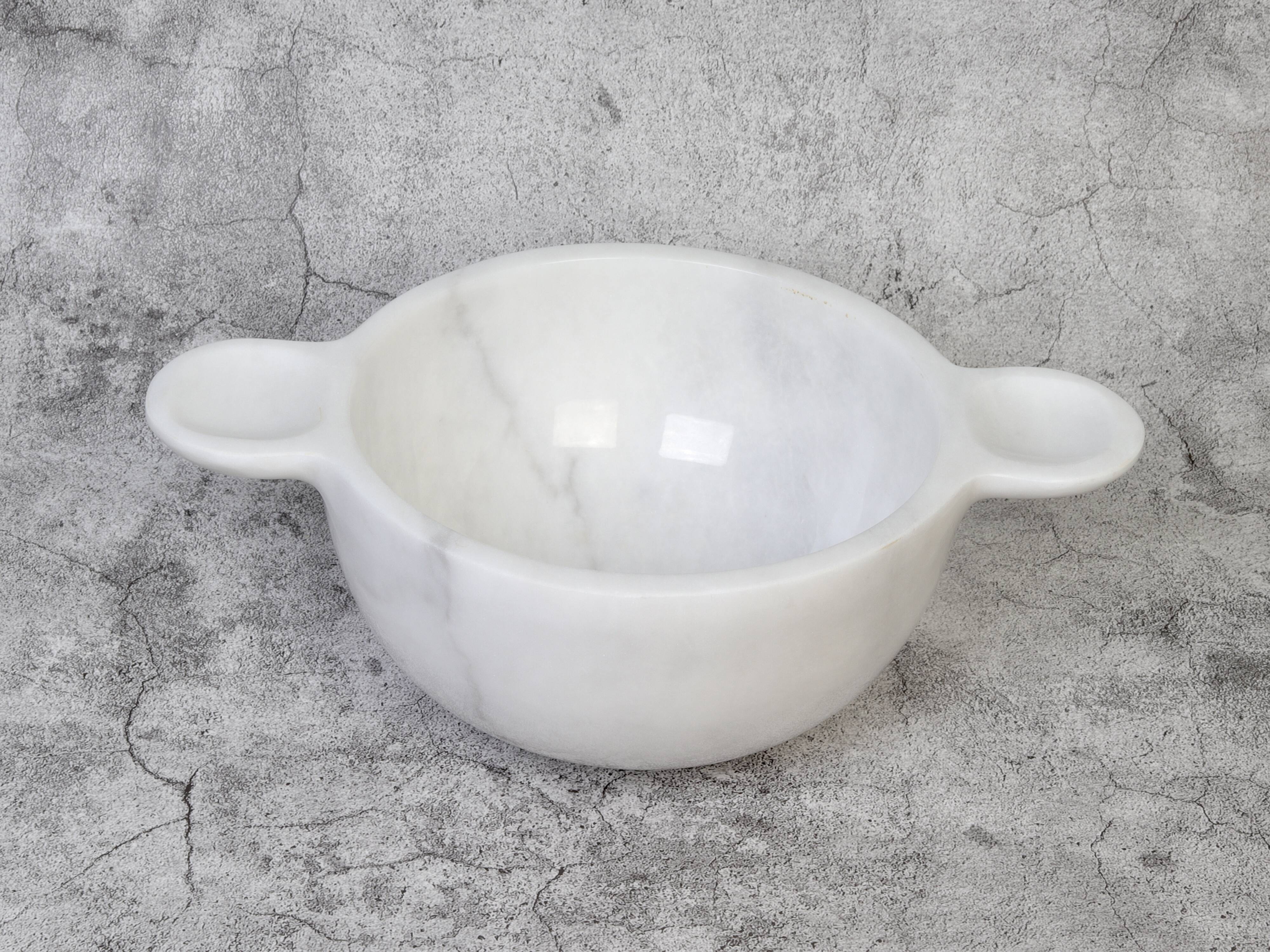 Gabriella – White Natural Marble Bowl with handles  | L 32cm W 20cm H 10cm
