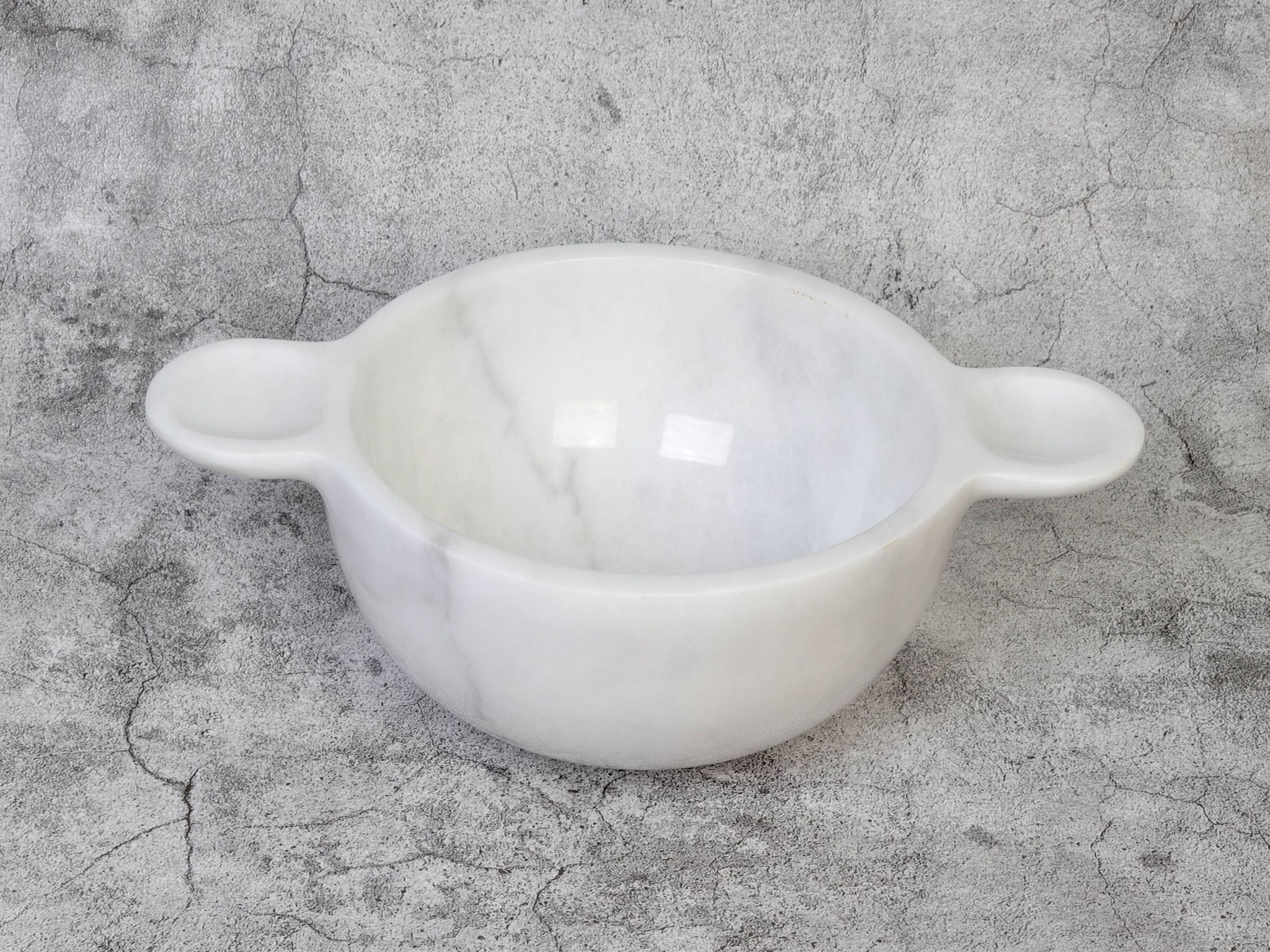 Gabriella – White Natural Marble Bowl with handles  | L 32cm W 20cm H 10cm