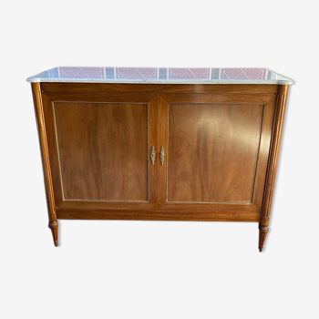 Solid wood buffet Louis XVI style with veined white marble
