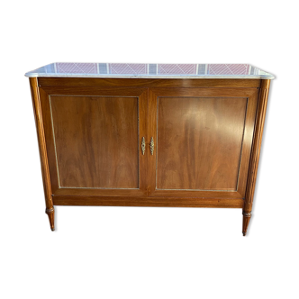 Solid wood buffet Louis XVI style with veined white marble