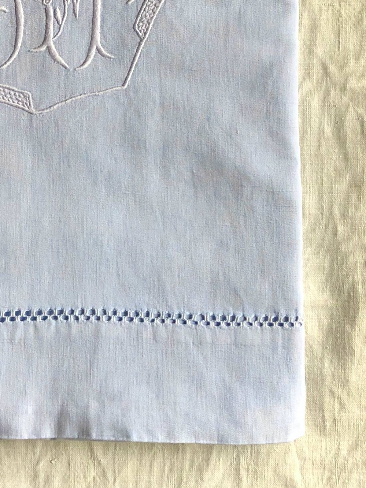 Drap Ancien En Lin Et Coton Bleu Azur