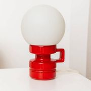 Red ceramic table lamp from Italy (1970s) with white opal glass shade - mid-century design
