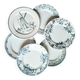 Assiettes plates anciennes dépareillées en faïence terre de fer 