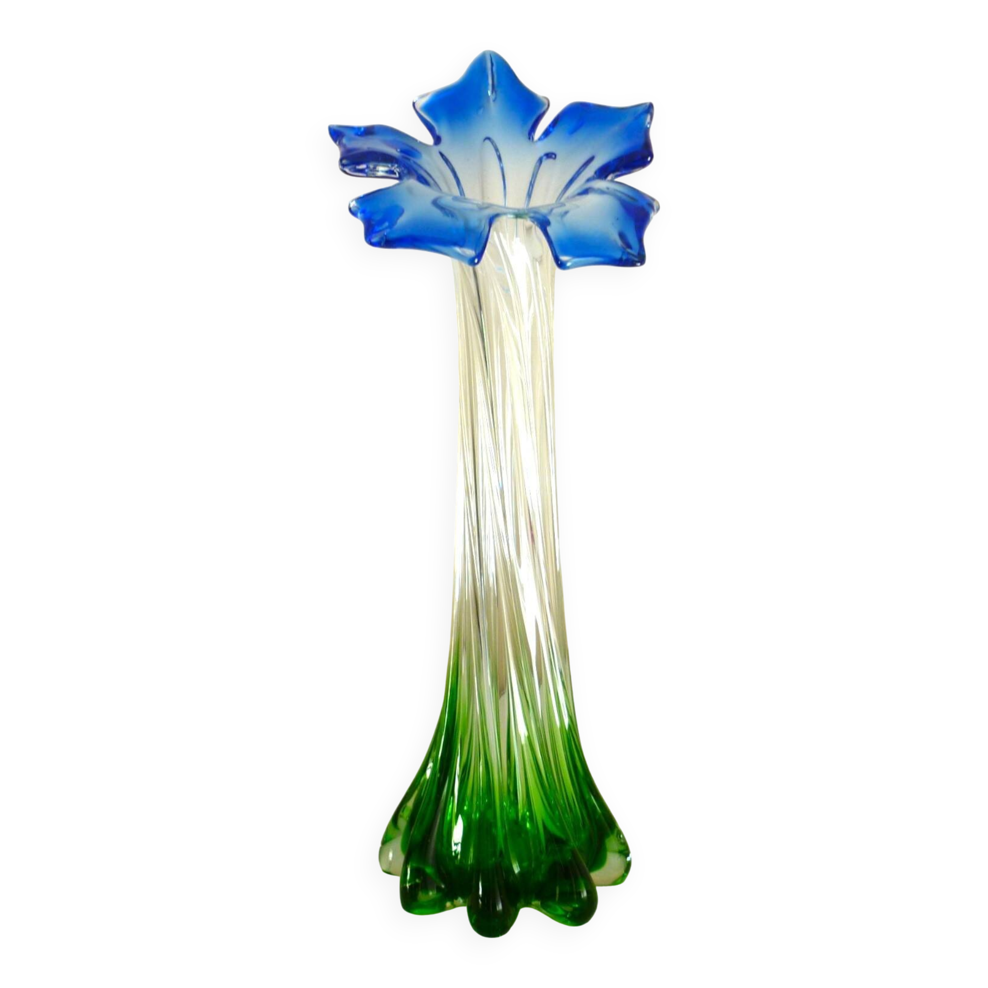 Blown glass vase, Murano, blue and green colors, vintage, 60s/70s