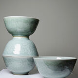 4 vintage Chinese rice bowls in celadon porcelain from the 70s-80s with reliefs of koi carp.