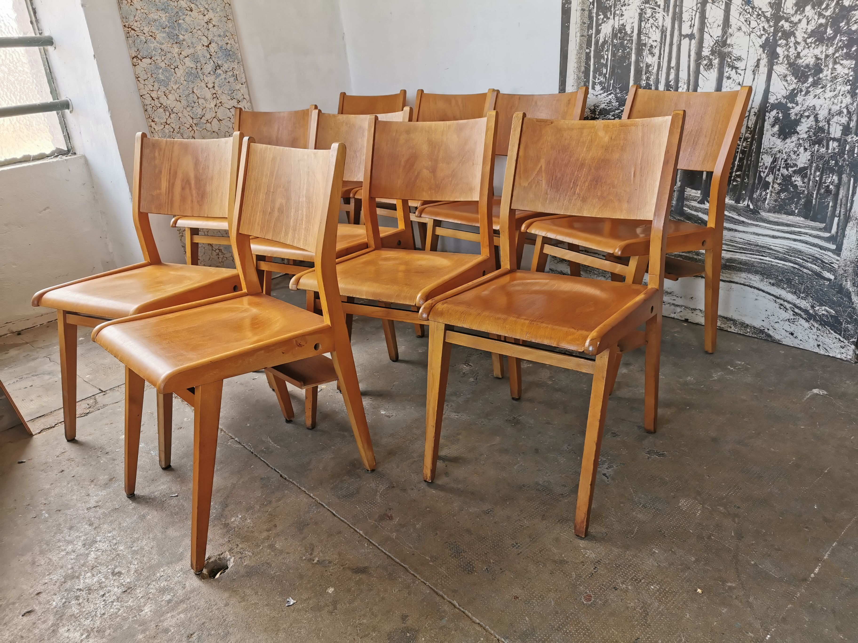 Set of 10 vintage theater chairs compass feet
