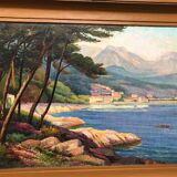 MANANT JEAN BAPTISTE OIL PAINTING SIGNED. SMALL MEDITERRANEAN PORT COTE D'AZUR