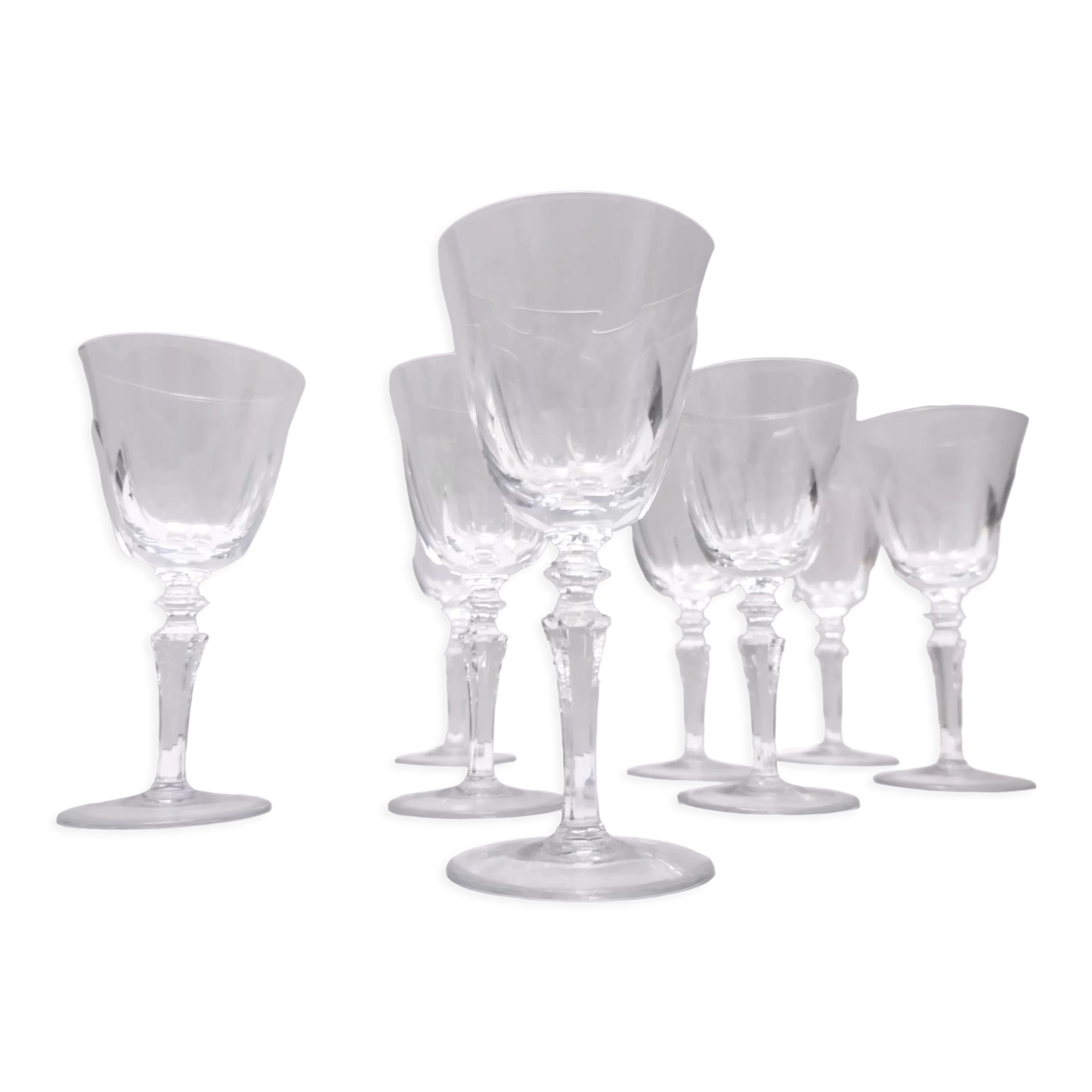 Postmodern Set of 8 Baccarat Crystal Champagne Coupes, France