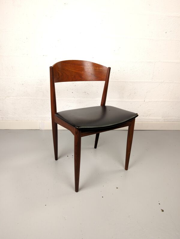 Chaise scandinave Mobelfabrik teck et simili cuir noir