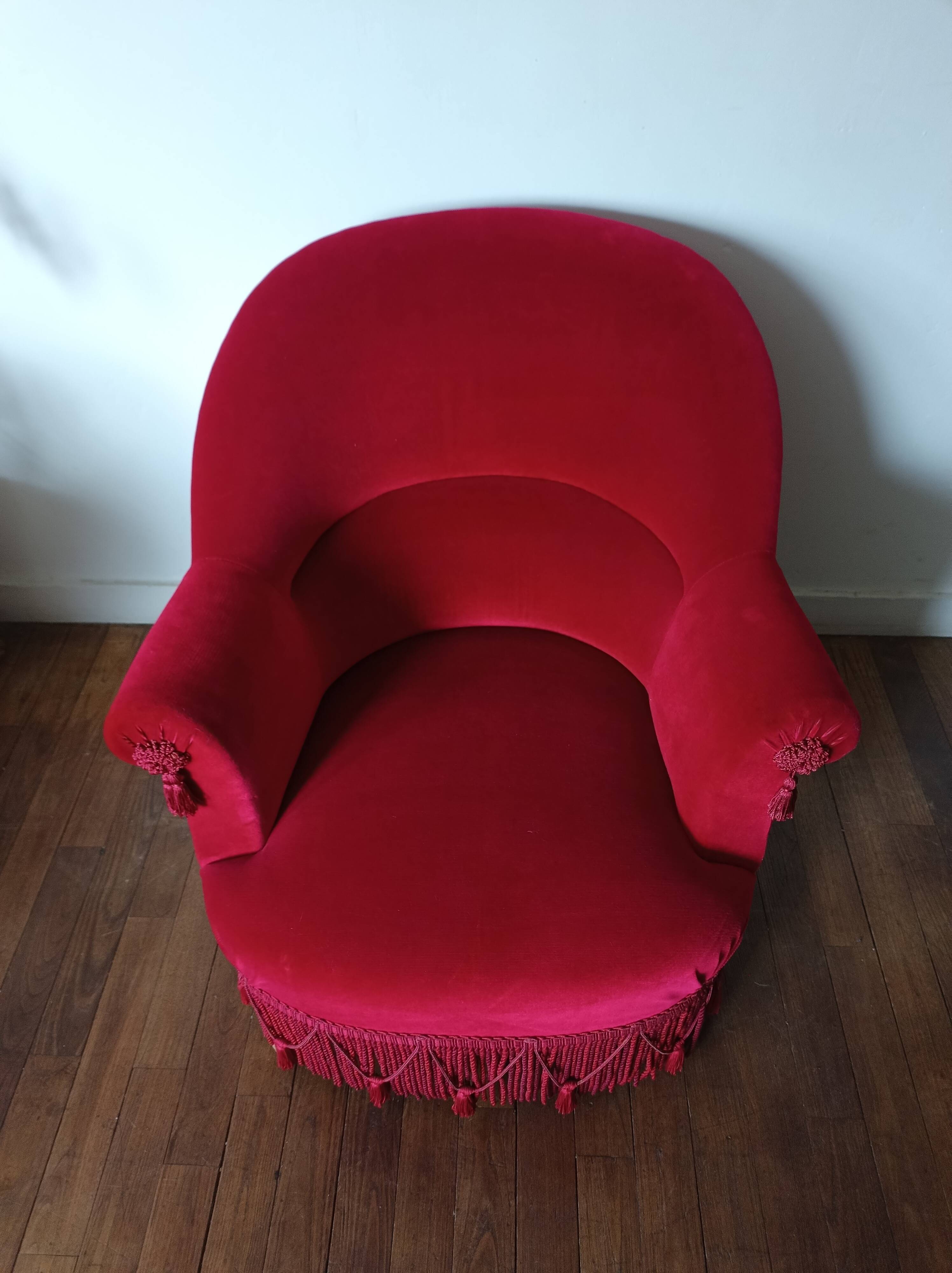 Lot de 2 fauteuils crapauds en velours rouge
