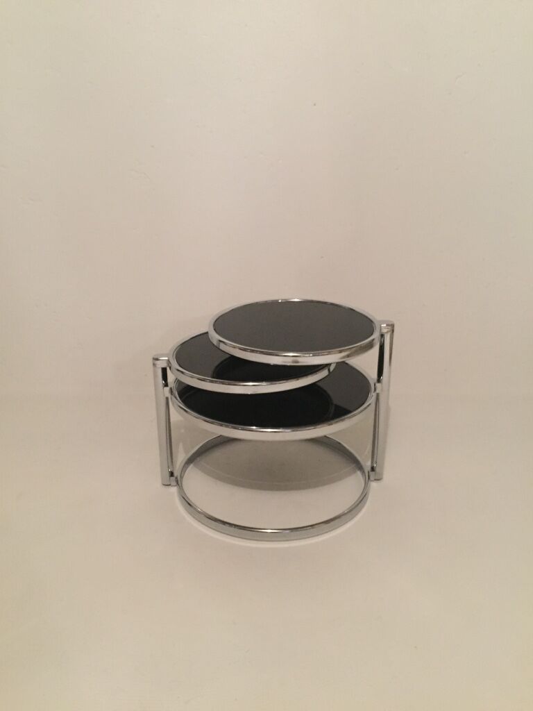 3-plate swivel coffee table in 1970s glass and chrome